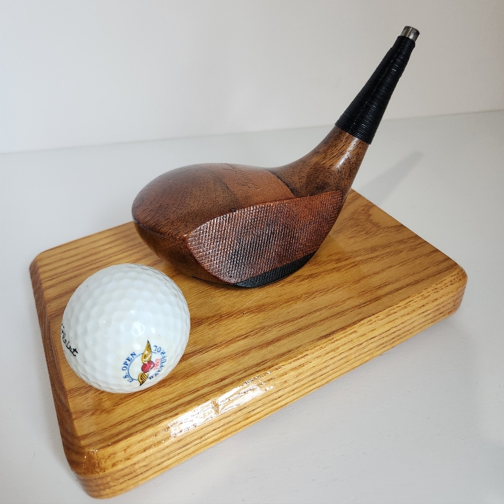 Vtg 50s Engraved Gene Sarazen Golf Club Desk Plaque Card Holder 1993US Open Ball